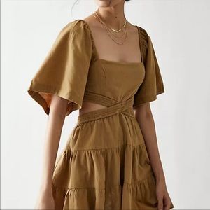 FREE PEOPLE ENDLESS SUMMER CROSS OF SUNLIGHT MINI DRESS- TAUPE BROWN